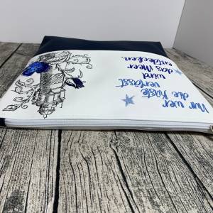 Tasche - Leuchtturm - Blumen - Handtasche Umhängetasche aus tollem Kunstleder handmade bestickt - weiß - blau - maritim Bild 6