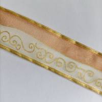 1,5 m leichtes, transparentes Organza Band in Gold-Braun mit Draht 40 mm breit Bild 1