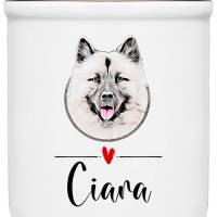 Keramik Leckerlidose EURASIER mit Hunde-Silhouette - personalisiert mit Name Bild 1