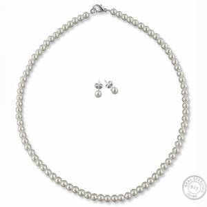 Schmuckset Perlen 5 mm, Brautschmuck Set, Perlenkette 40 cm, Kette Ohrringe, 925 Silber, Perlenschmuck, Braut Accessoire Bild 3