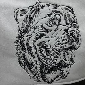 Rottweiler - Umhänge-Tasche - Handtasche- aus Kunstleder genäht und bestickt - 30 x 32 x 8 cm - mit Hundemotiv Bild 2