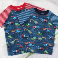 Kinder Baufahrzeuge Sommershirt T-Shirt Raglan Kindershirt Sommerkleidung Junge jeansblau rot türkis Bild 1