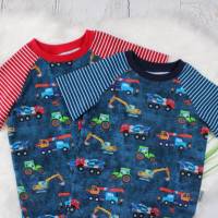 Kinder Baufahrzeuge Sommershirt T-Shirt Raglan Kindershirt Sommerkleidung Junge jeansblau rot türkis Bild 2
