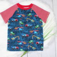 Kinder Baufahrzeuge Sommershirt T-Shirt Raglan Kindershirt Sommerkleidung Junge jeansblau rot türkis Bild 3