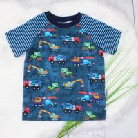 Kinder Baufahrzeuge Sommershirt T-Shirt Raglan Kindershirt Sommerkleidung Junge jeansblau rot türkis Bild 4