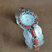 NAVAJO Spangen-Uhr, Koralle, 925 Sterling Bild 1