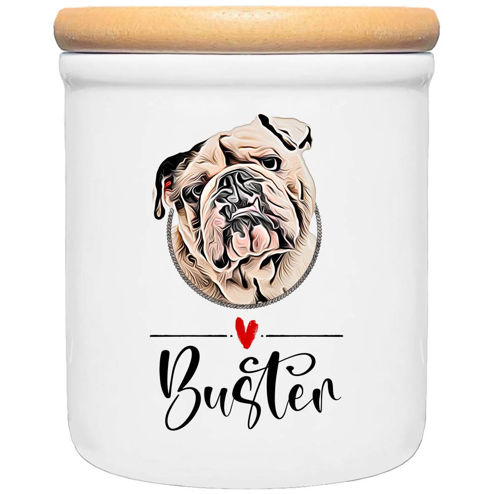 Keramik Leckerlidose ENGLISCHE BULLDOGGE mit Hunde-Silhouette - personalisiert mit Name Bild 1