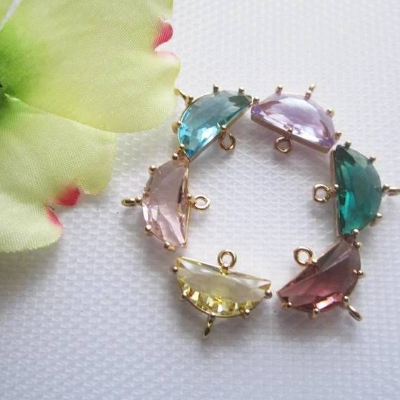 2x Kristallverbinder in halbrundem Form aus vergoldetem Messing 6 Farben zur Auswahl