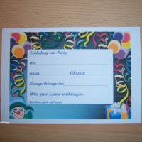 Einladungskarte zur Party, 5 Stück, Gr. Din A6, Luftballons, Luftschlangen, Clown,Postkarte Bild 1