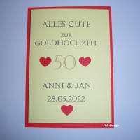 Glückwunschkarte "Alles Gute zur Goldhochzeit"(Silberhochzeit), Klappkarte mit Kuvert,Herzen, Postkarte,personal Bild 3