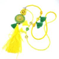 QUASTEN Kette BUDDHA - gelb / grün - mit doppelt gestricktem doubleface Scheiben-Element und kleinen Howlith Buddhas und Bild 1