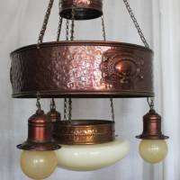 Deckenlampe aus Kupferblech mit Glaskuppel um 1920 Bild 1