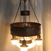 Deckenlampe aus Kupferblech mit Glaskuppel um 1920 Bild 2