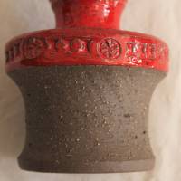 braun rote Vase mit Griff 60er Jahre Fat Lava Bild 4