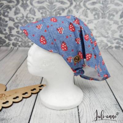 Kopftuch Sonnenschutz Haarband mit Schirm Jeanslook Marienkäfer