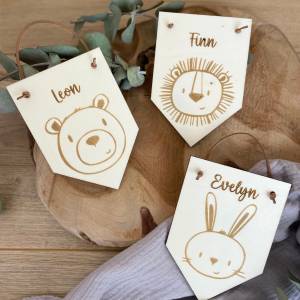 Holzwimpel Tiere personalisiert mit Namen / Türschild für Kinderzimmer Bild 1