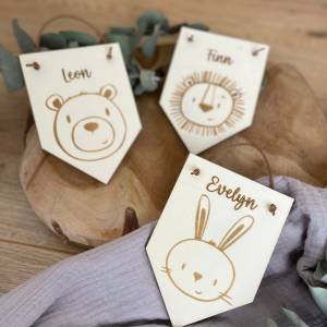 Holzwimpel Tiere personalisiert mit Namen / Türschild für Kinderzimmer Bild 2