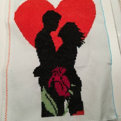 Handgefertigtes Stickbild "Liebespaar"