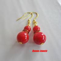 Perlen Ohrhänger Koralle synthetisch rot goldfarben Ohrringe Ohrhaken aus 925 Silber vergoldet Bild 2