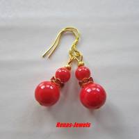 Perlen Ohrhänger Koralle synthetisch rot goldfarben Ohrringe Ohrhaken aus 925 Silber vergoldet Bild 4