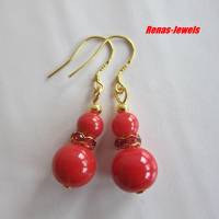 Perlen Ohrhänger Koralle synthetisch rot goldfarben Ohrringe Ohrhaken aus 925 Silber vergoldet Bild 5