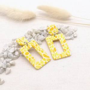 Eckige Sommer Ohrringe Gelb aus Polymer Clay Bild 3