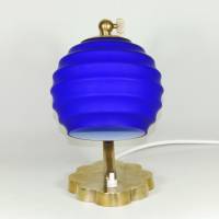 Unikat Tischlampe Leuchte 21 cm klein Nachtlicht Messing 50er mid century gold blau einmalig vintage upcycling Bild 3