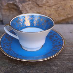 Sammeltasse Kaffeetasse Teetasse Blau Golddekor Weimar Porzellan 50er 60er Jahre DDR Bild 1