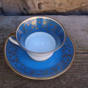 Sammeltasse Kaffeetasse Teetasse Blau Golddekor Weimar Porzellan 50er 60er Jahre DDR Bild 3