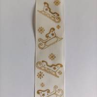 2 m Weihnachtsband Schlitten creme-gold 40 mm breit Bild 1