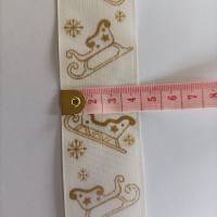 2 m Weihnachtsband Schlitten creme-gold 40 mm breit Bild 2