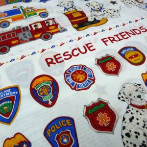Stoff Baumwolle Popeline Rescue Friends Patchworkstoff Quiltstoff Rapport 90 cm Kinderstoff Bild 3