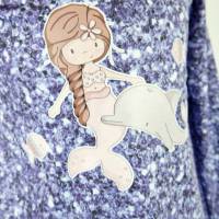 Gr. 110 Bade - Shirt Lycra Swim-Wear Meerjungfrau Fake Glitzer Lila Bild 3
