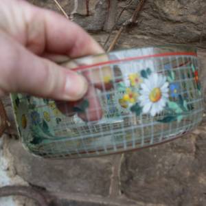 Schüssel Schale Obstschüssel Glas Emaillefarben Handbemalt Blumen Dekor 30 40er Jahre Bild 5
