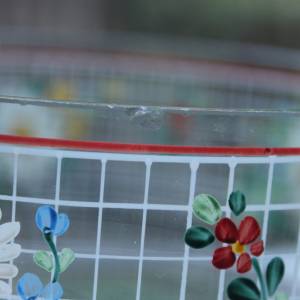 Schüssel Schale Obstschüssel Glas Emaillefarben Handbemalt Blumen Dekor 30 40er Jahre Bild 7