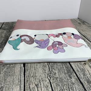 Zwerge - Wichtel - Gnome - Tasche Handtasche Umhängetasche aus tollem Kunstleder handmade bestickt - weiß - rosa Bild 5