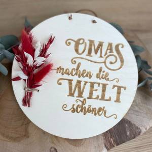 Muttertag / Vatertag personalisiertes Geschenk für Oma / Opa, Holzscheibe mit Trockenblumen Bild 1