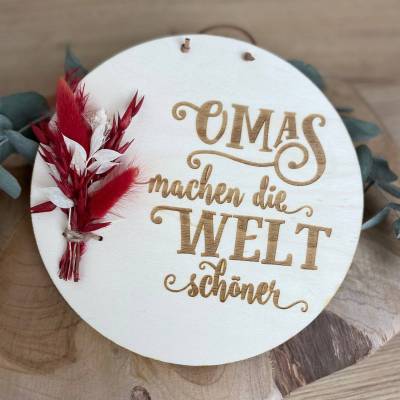Muttertag / Vatertag personalisiertes Geschenk für Oma / Opa, Holzscheibe mit Trockenblumen