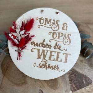 Muttertag / Vatertag personalisiertes Geschenk für Oma / Opa, Holzscheibe mit Trockenblumen Bild 2