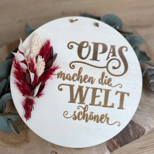 Muttertag / Vatertag personalisiertes Geschenk für Oma / Opa, Holzscheibe mit Trockenblumen Bild 3