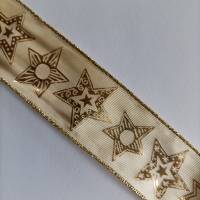 0,5 m Weihnachtsband Sterne mit Draht creme-gold 40 mm breit Bild 1