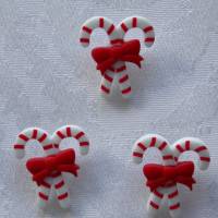 Buttons Galore Knöpfe  rote Zuckerstange   (3 Stück)     Crossing Candy Canes W. Bow Bild 1