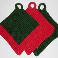 T0013 gehäkelt 3er Set Topflappen Baumwolle Handarbeit rot grün Geschenk Küche Dekoration Bild 1