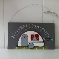 Camping Schild aus Holz mit Wohnwagen Camper dunkelgrau Bild 2