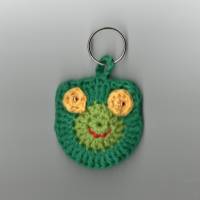 S 03 Schlüsselanhänger / Taschenanhänger Frosch gehäkelt Handarbeit grün gelb Bild 1