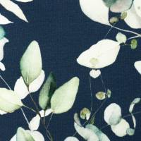 Tomke French Terry Blätter Eukalyptus unangeraut jeansblau Oeko-Tex Standard 100 ( 1m/19,-€) Bild 1