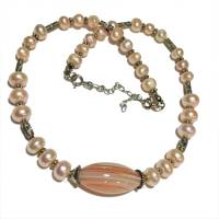 Perlenkette apricot Karneol handgemacht Collier peach Bild 1