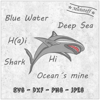 Plotterdatei - Hai - Haifisch - Meer - SVG - DXF - Datei - PNG - JPEG - Mithstoff