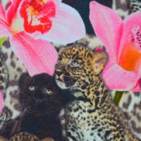 Jersey mit Leoparden scharzen Panthern Orchideen 50 x 150 cm Nähen Stoff Raubkatze Digitaldruck Bild 4