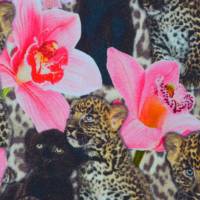 Jersey mit Leoparden scharzen Panthern Orchideen 50 x 150 cm Nähen Stoff Raubkatze Digitaldruck Bild 5